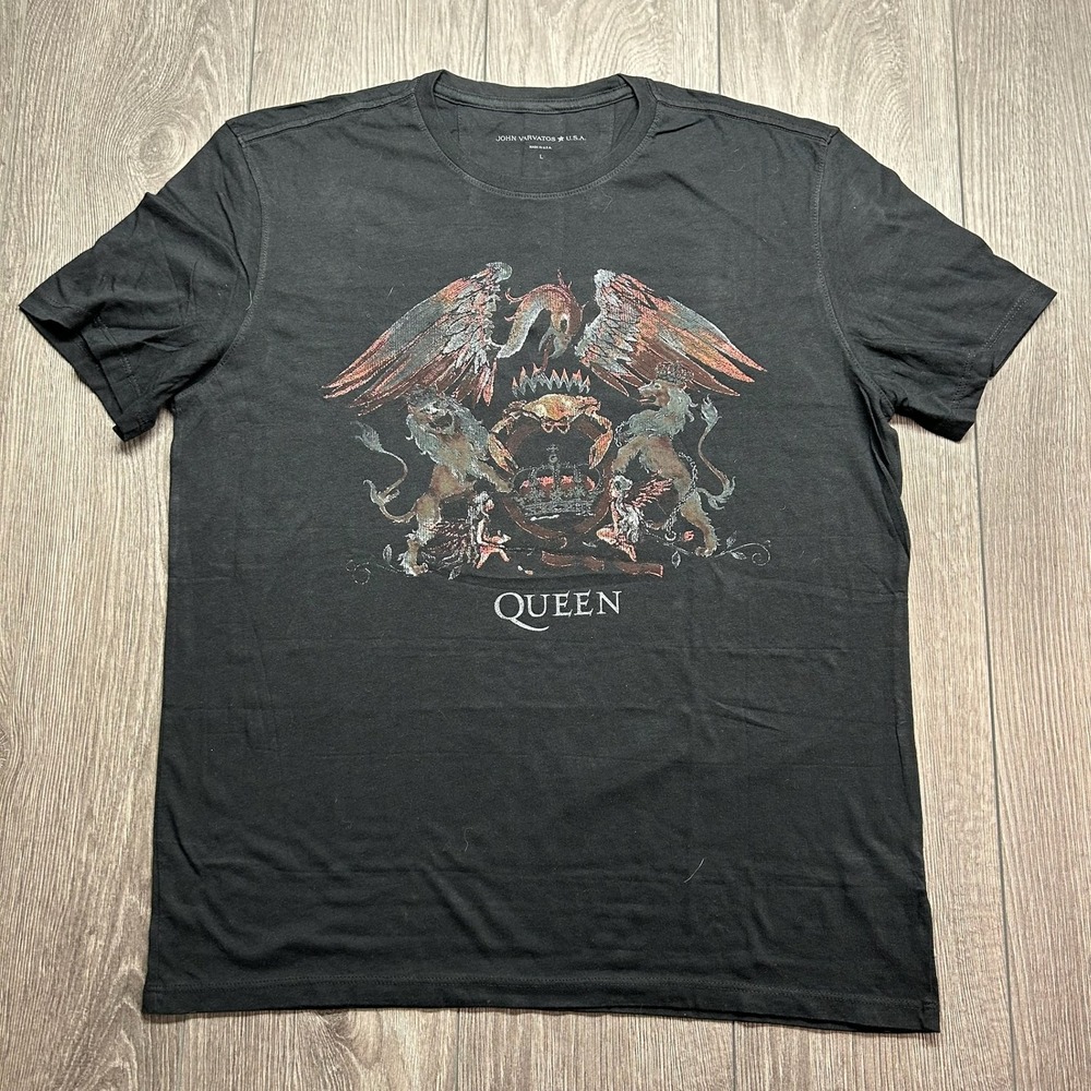 John Varvatos USA Queen Band Crest Graphic T-Shirt Black Mens Large Short Sleeve